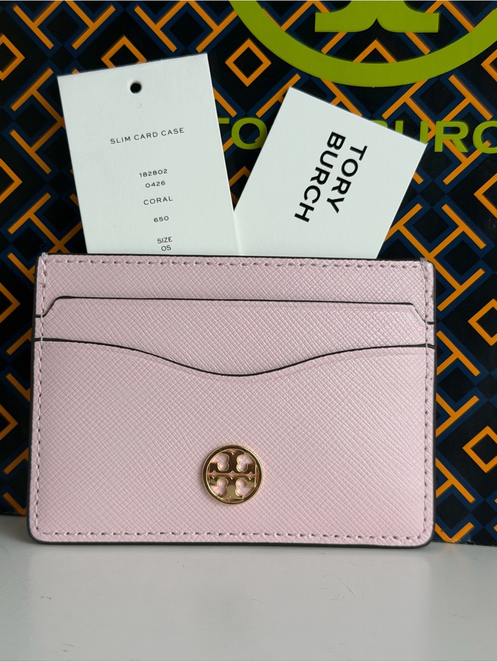 NWT Tory Burch Pink Slim Card Case with Gold Logo